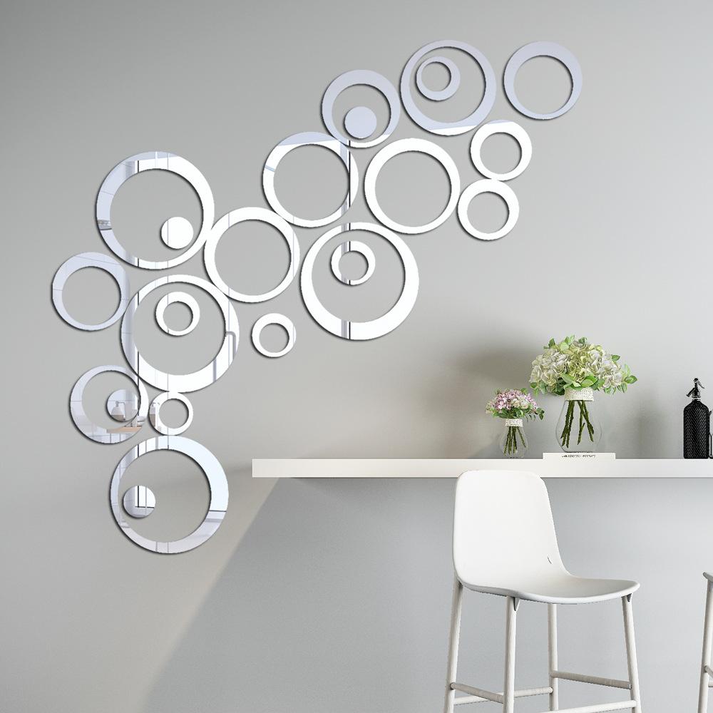 3D Silver Mirror Ring Wall Decals – Elegant 22-Pack Geometric Home Decor