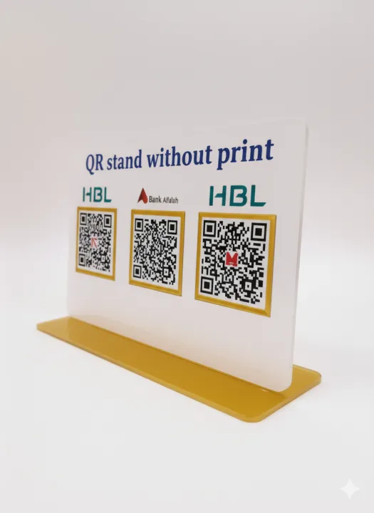 Large White Acrylic QR Code Stand (without print)– 9x6 Inch with Golden Base – Holds 3 to 4 QR Codes – 3mm Thick Acrylic Display for Payment/Business Menus