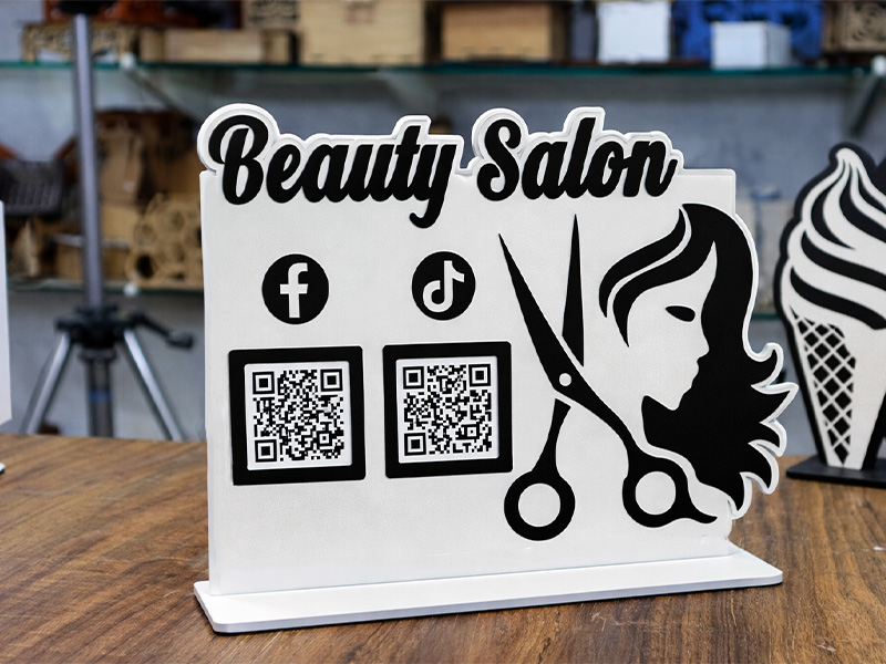 Beauty Salon QR Code Stand Acrylic Social Media and Payment Display Sign