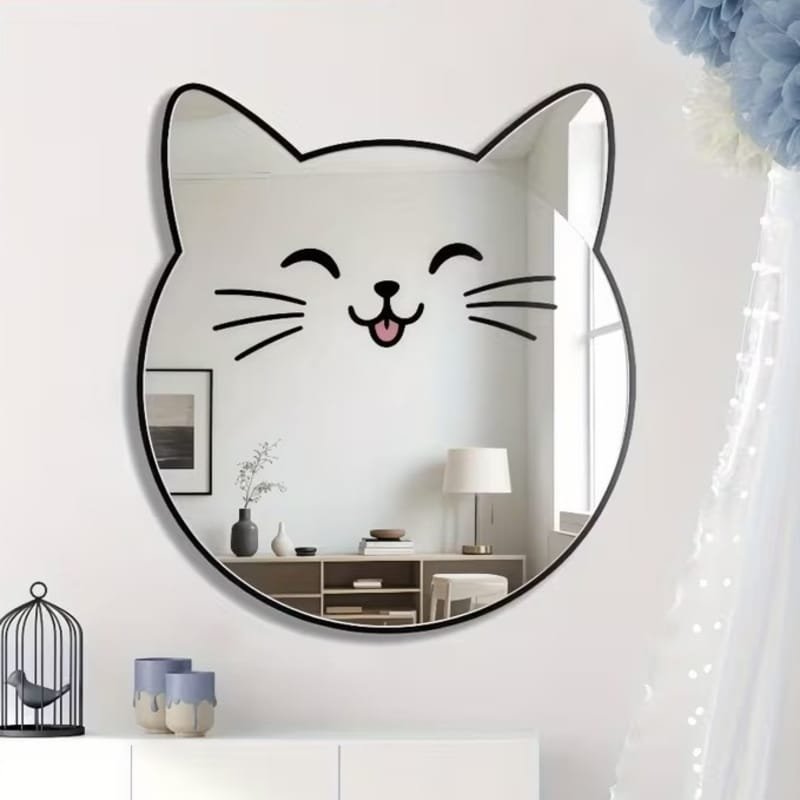 Cute Kitten Face Shaped Wall Acrylic Makeup Mirror