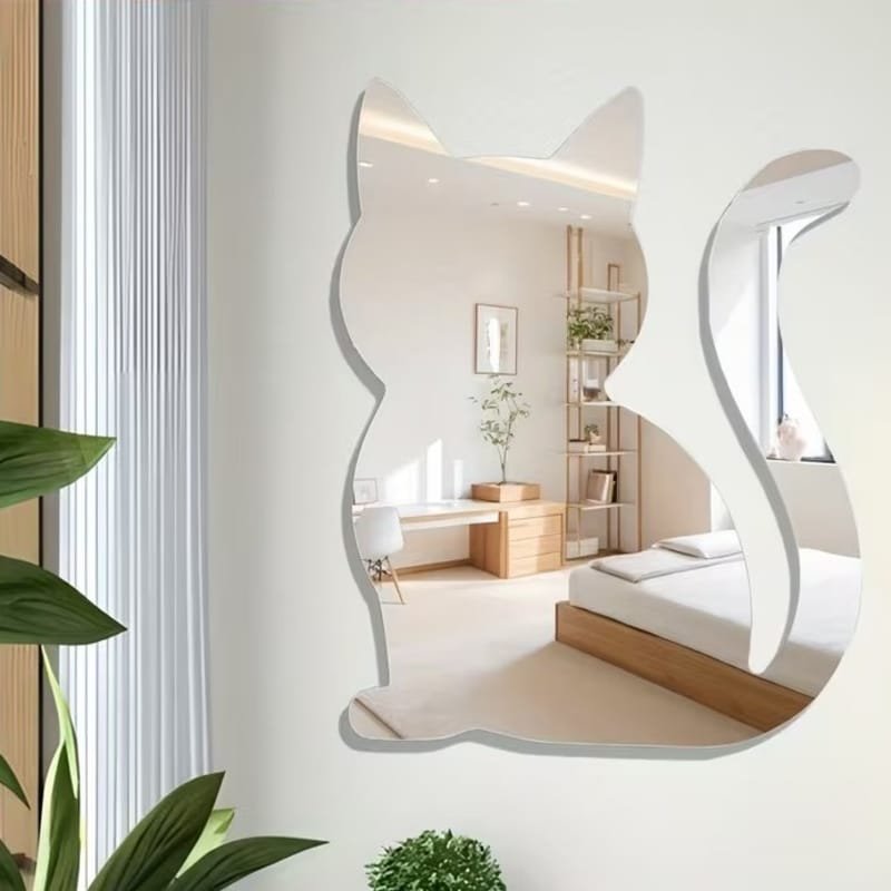 Cat Shaped Wall Mirror Modern Frameless Design