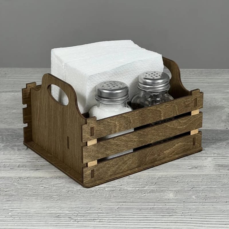 Rustic Wood Napkin Holder with Salt and Pepper Shakers Caddy