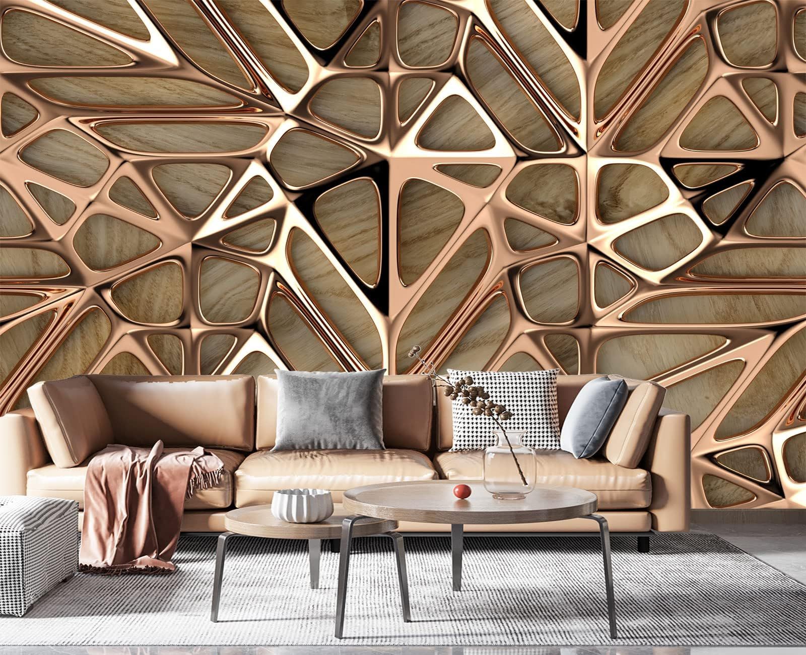 Premium 3D wallpaper feature wall in a modern living room